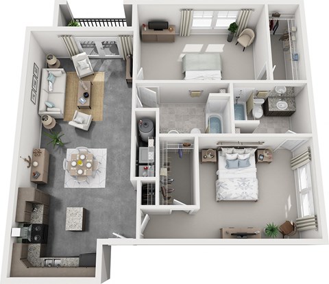 Floor plan for 2 beds, 2 baths, 1197 sqft